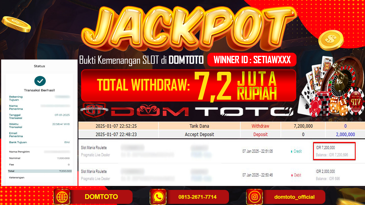 JACKPOT LIVE GAME SLOT MANIA ROULETTE 07 JANUARI 2025